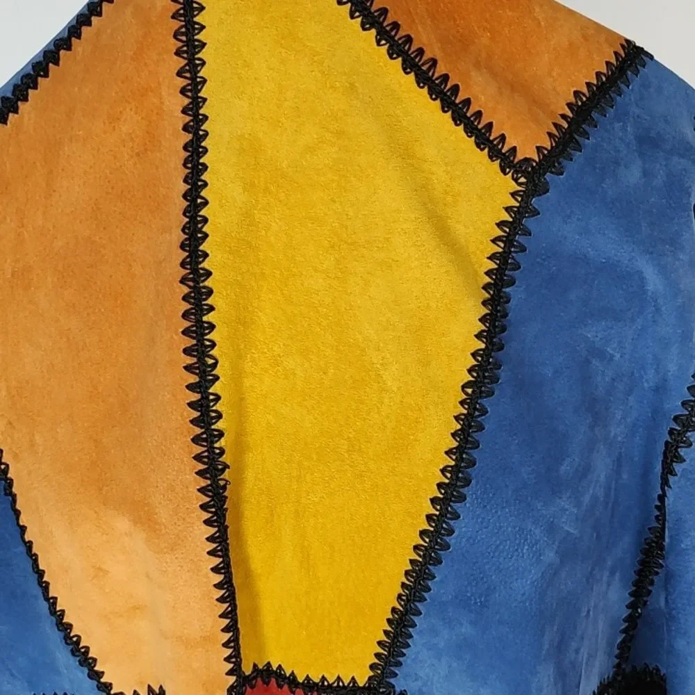 🔥HP Adrienne Landau Dyed Pig Suede Long Patchwork Colorblock Duster Jacket - Picture 9 of 13